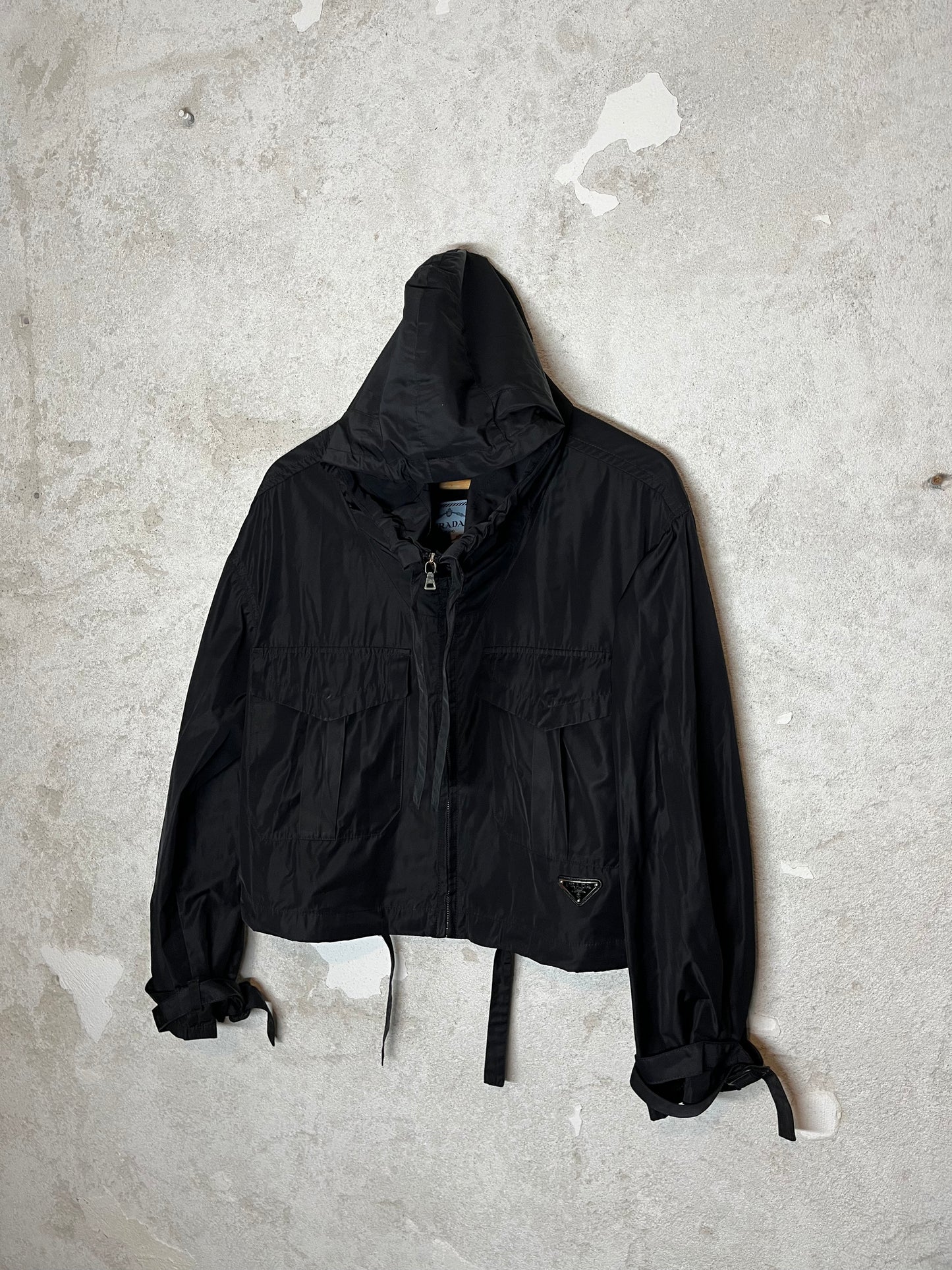 Prada nylon cropped hooded zipper jacket - M