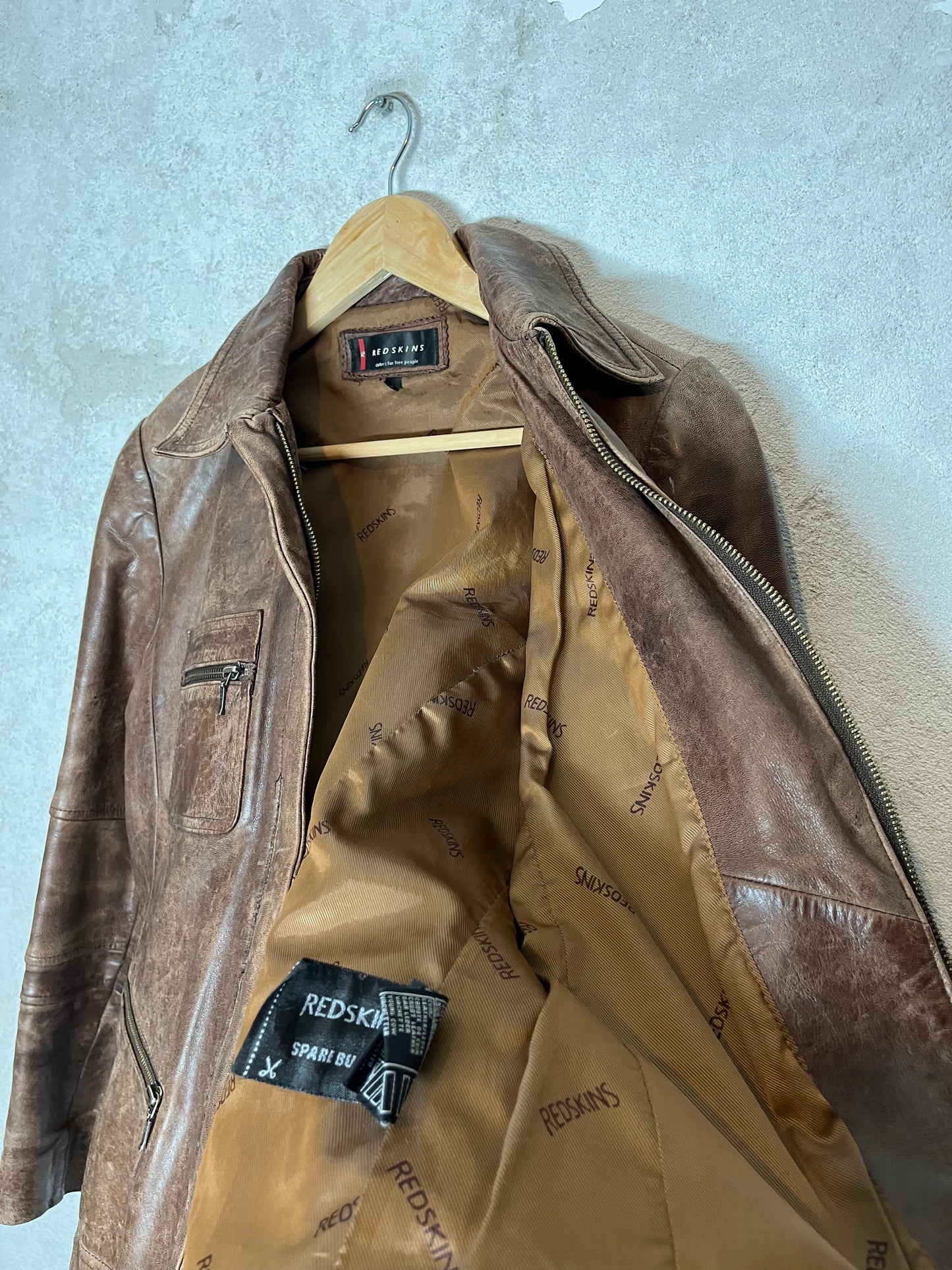 Red Skins vintage brown leather motor jacket - M