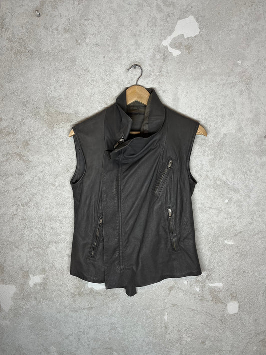 Rick Owens lamb leather sleeveless biker zipper jacket - M