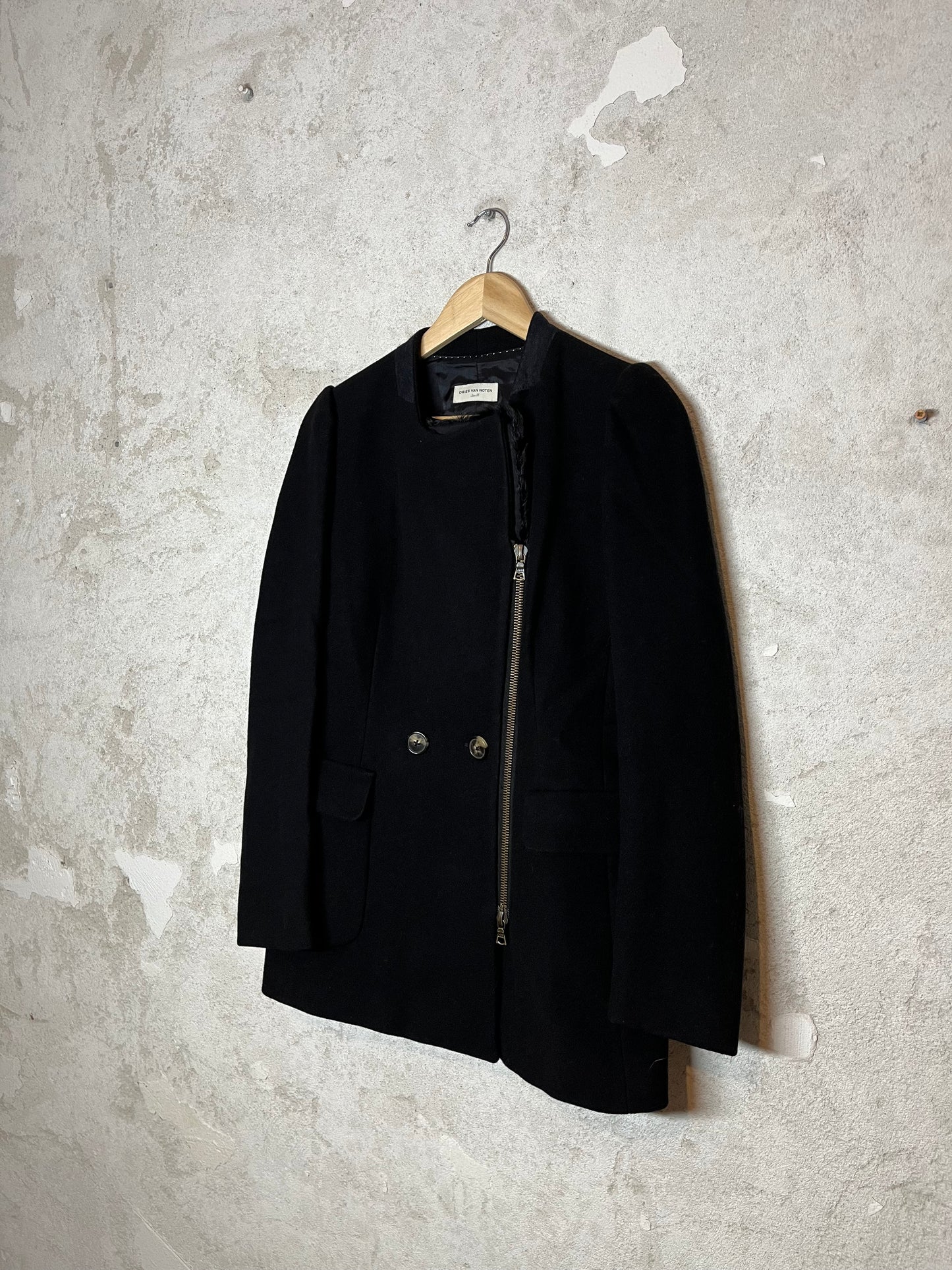 Dries van Noten fur wool trench coat jacket - S