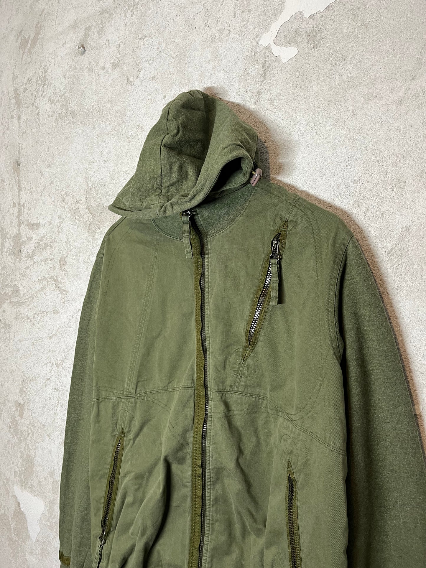 Maharishi multi zip khaki hooded sweatshirt - M