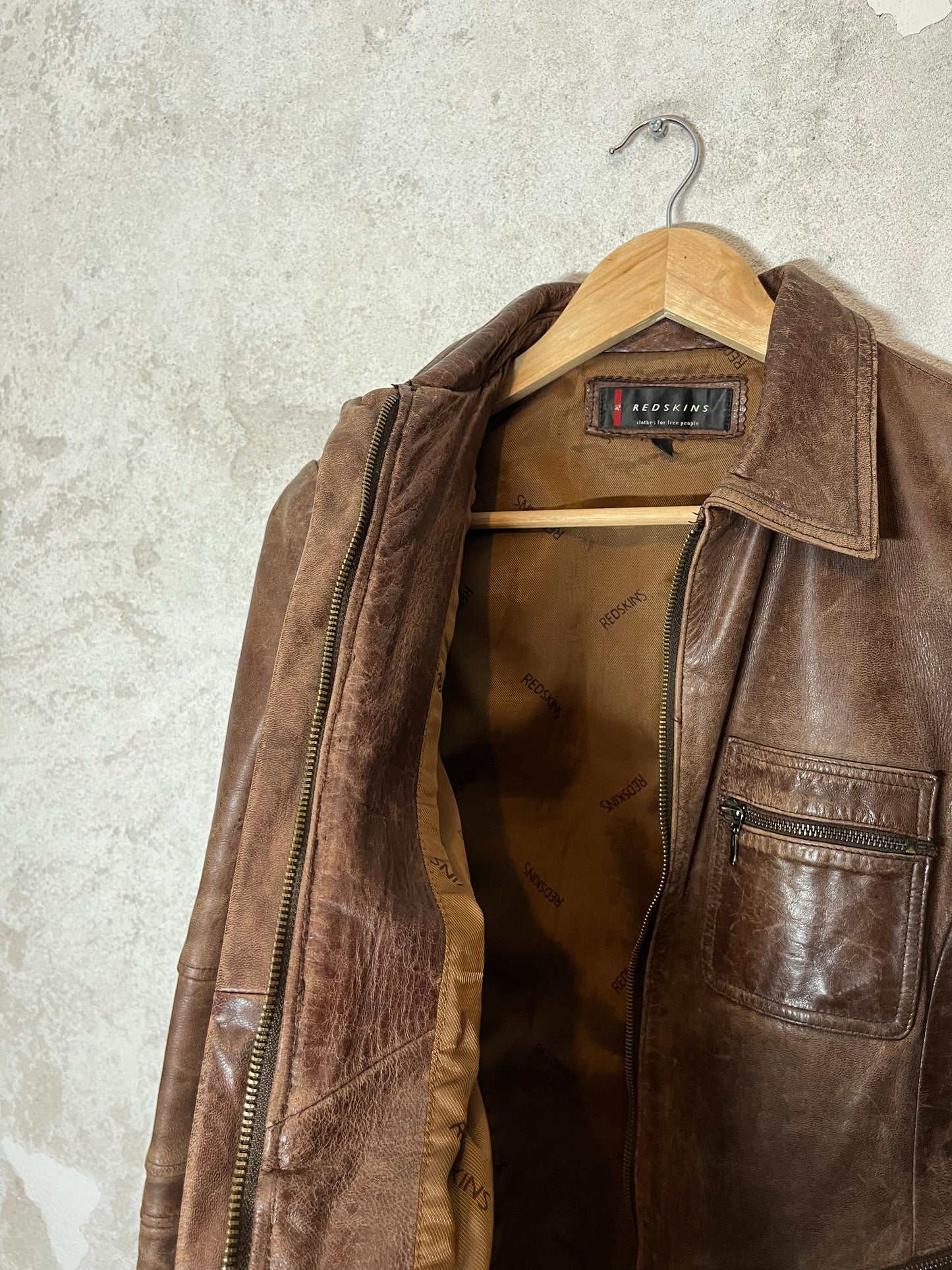 Red Skins vintage brown leather motor jacket - M