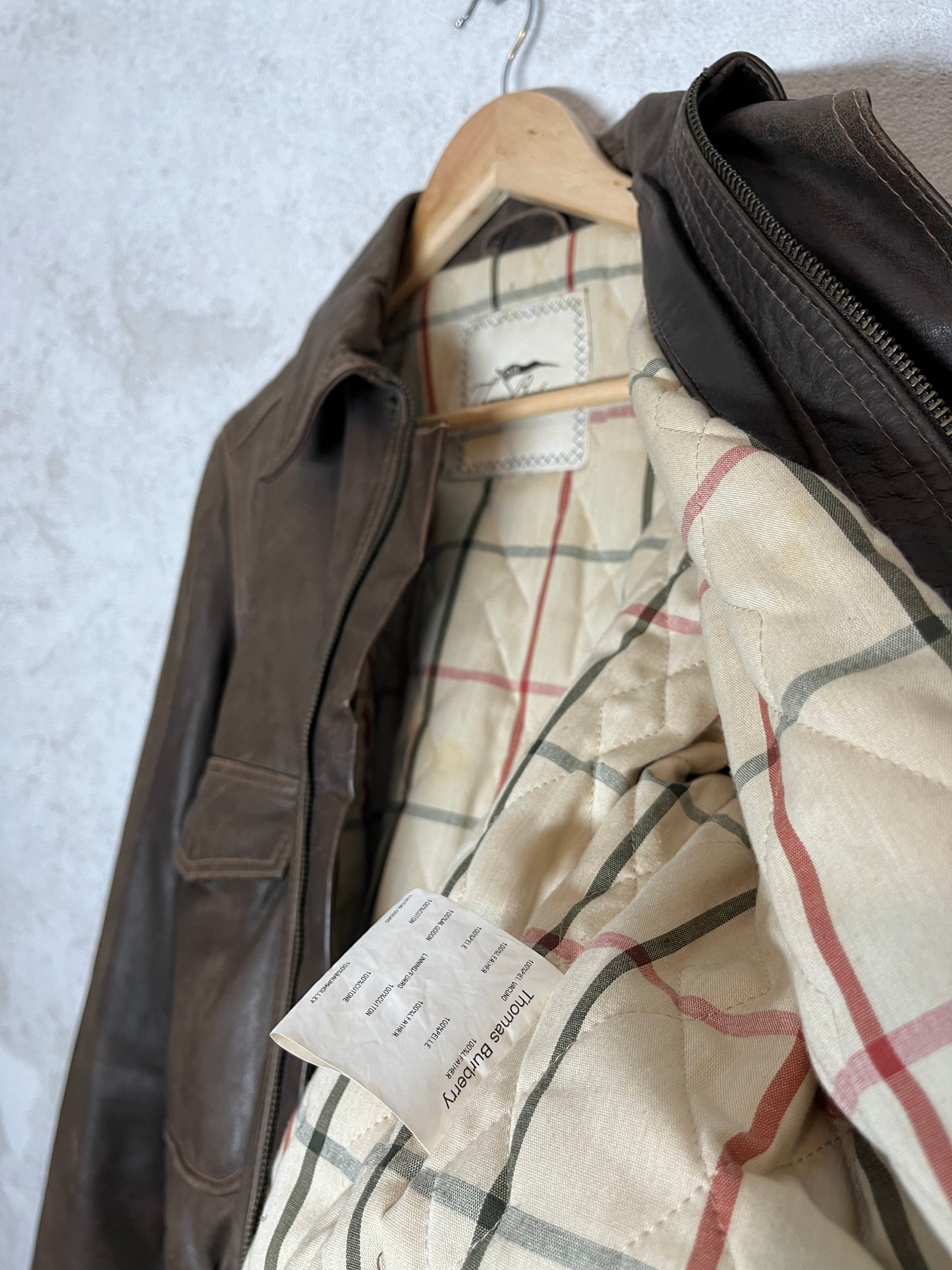 Thomas Burberry vintage brown leather lined jacket - S