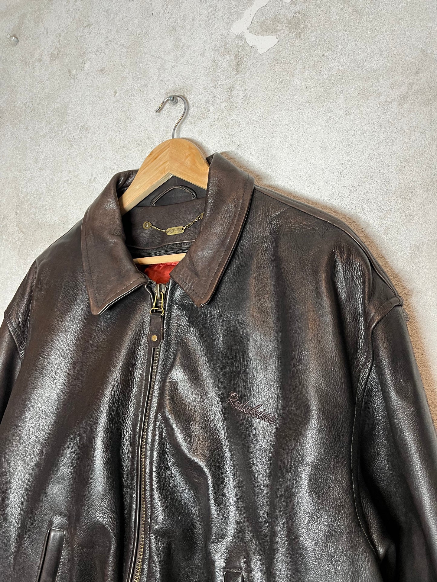 Redskins embroidered lined leather motor jacket - XXL