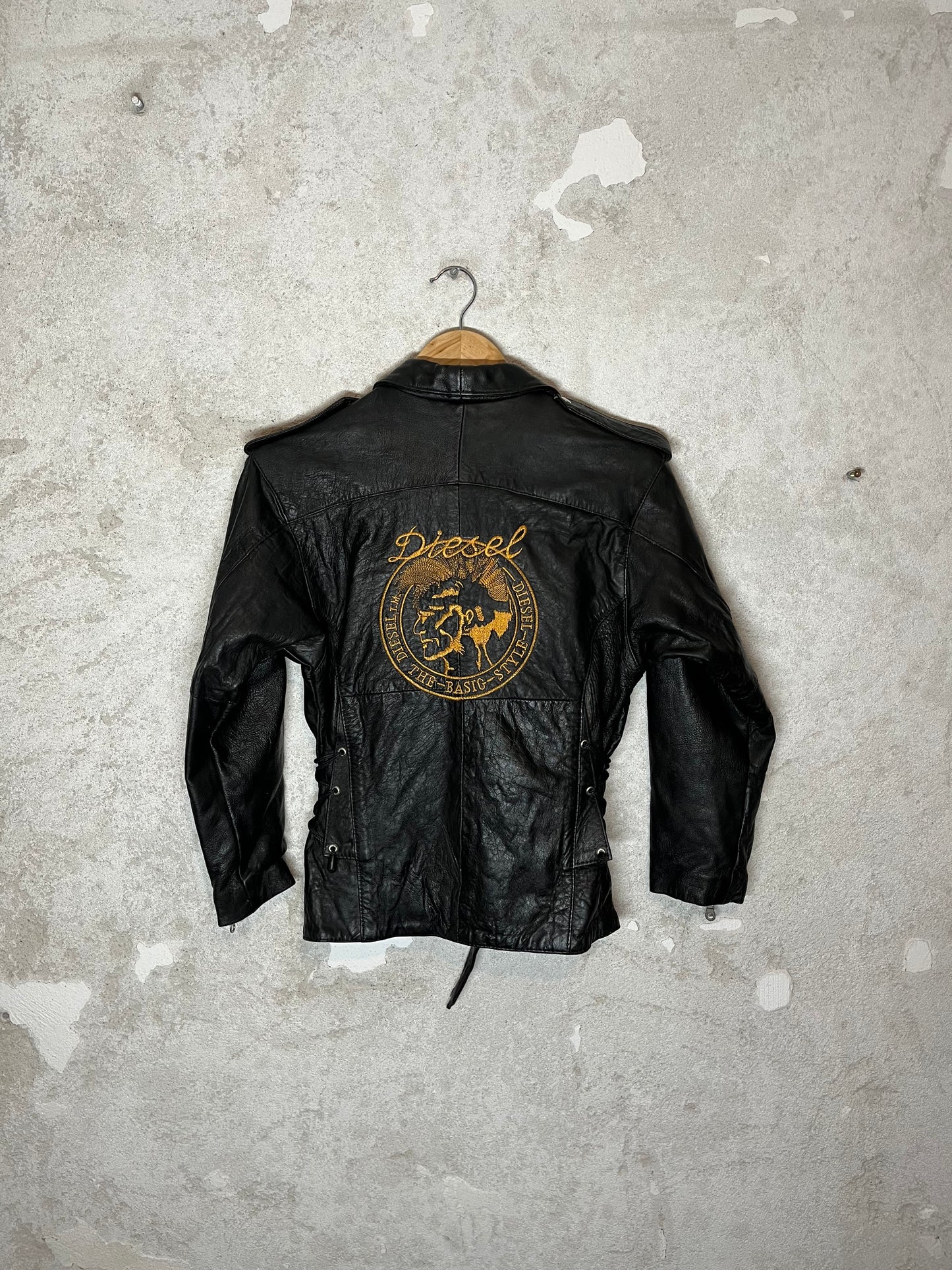 Diesel vintage 90s retro embroidered leather motor jacket