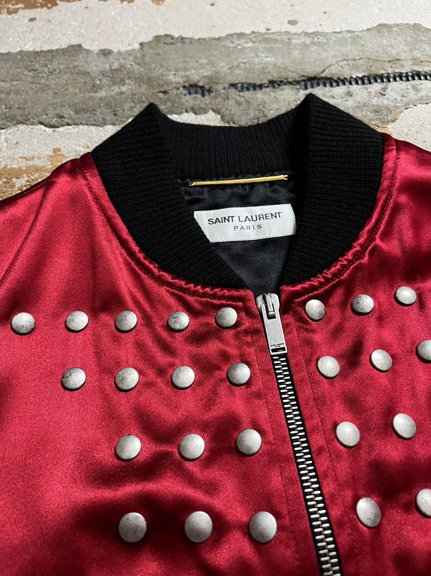 Saint Laurent studded satin bomber jacket - S