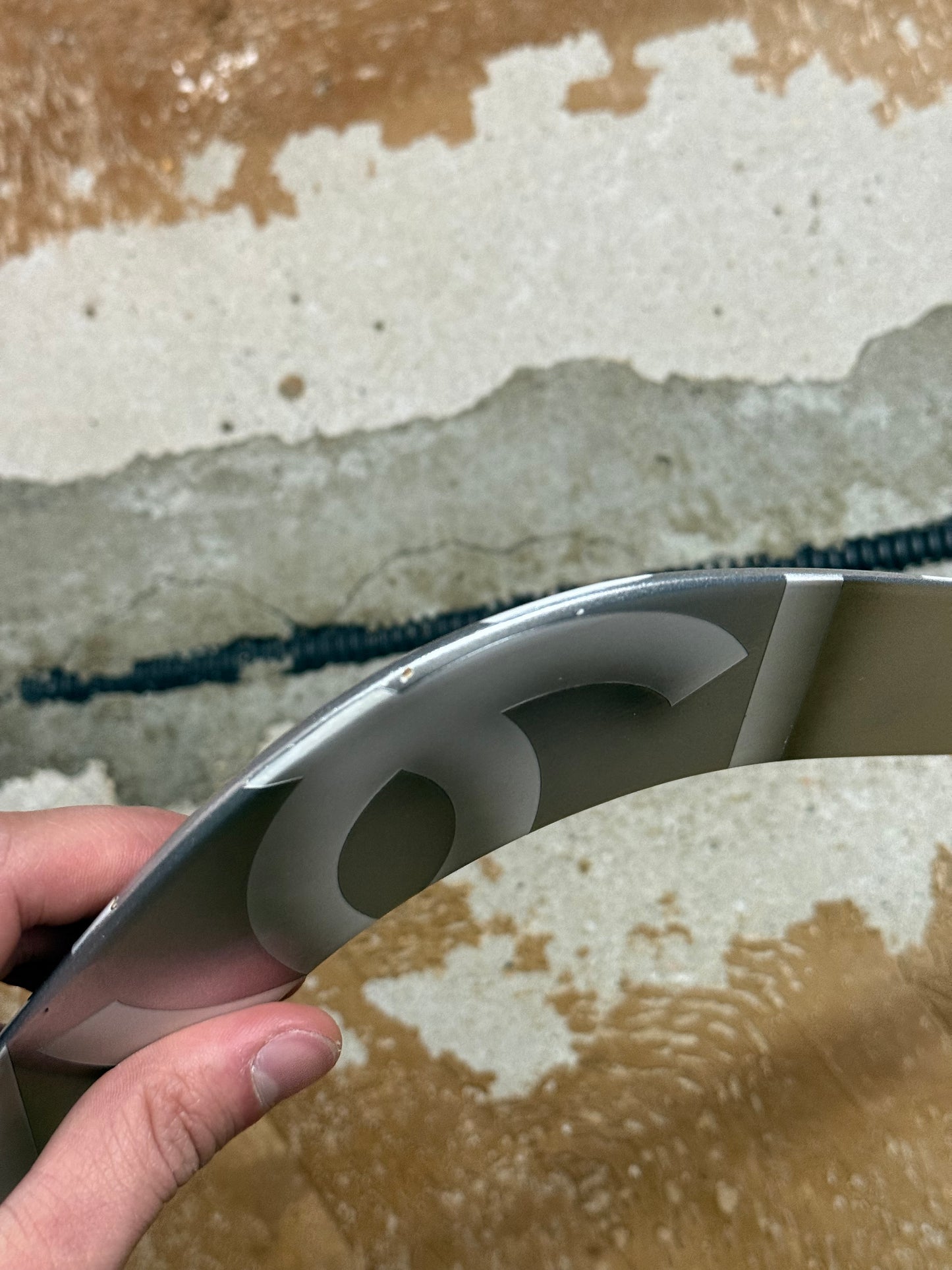 Chanel silver grey printed sports decor boomerang