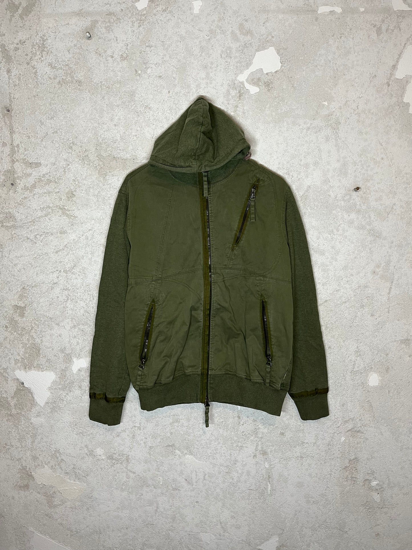 Maharishi multi zip khaki hooded sweatshirt - M