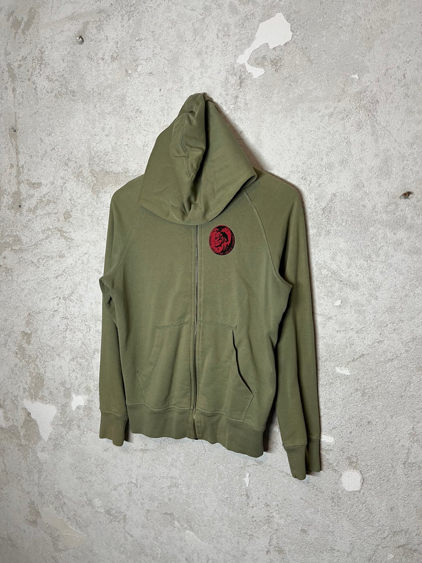 Diesel khaki green zip up sweatshirt - XS