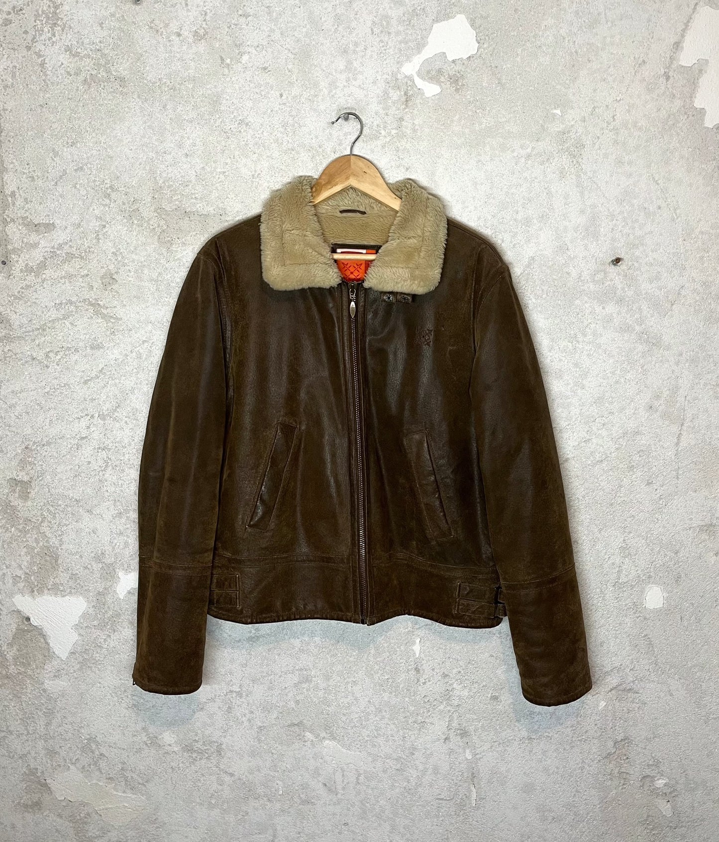 Oxbow 2000s high quality leather sherling sherpa jacket - M