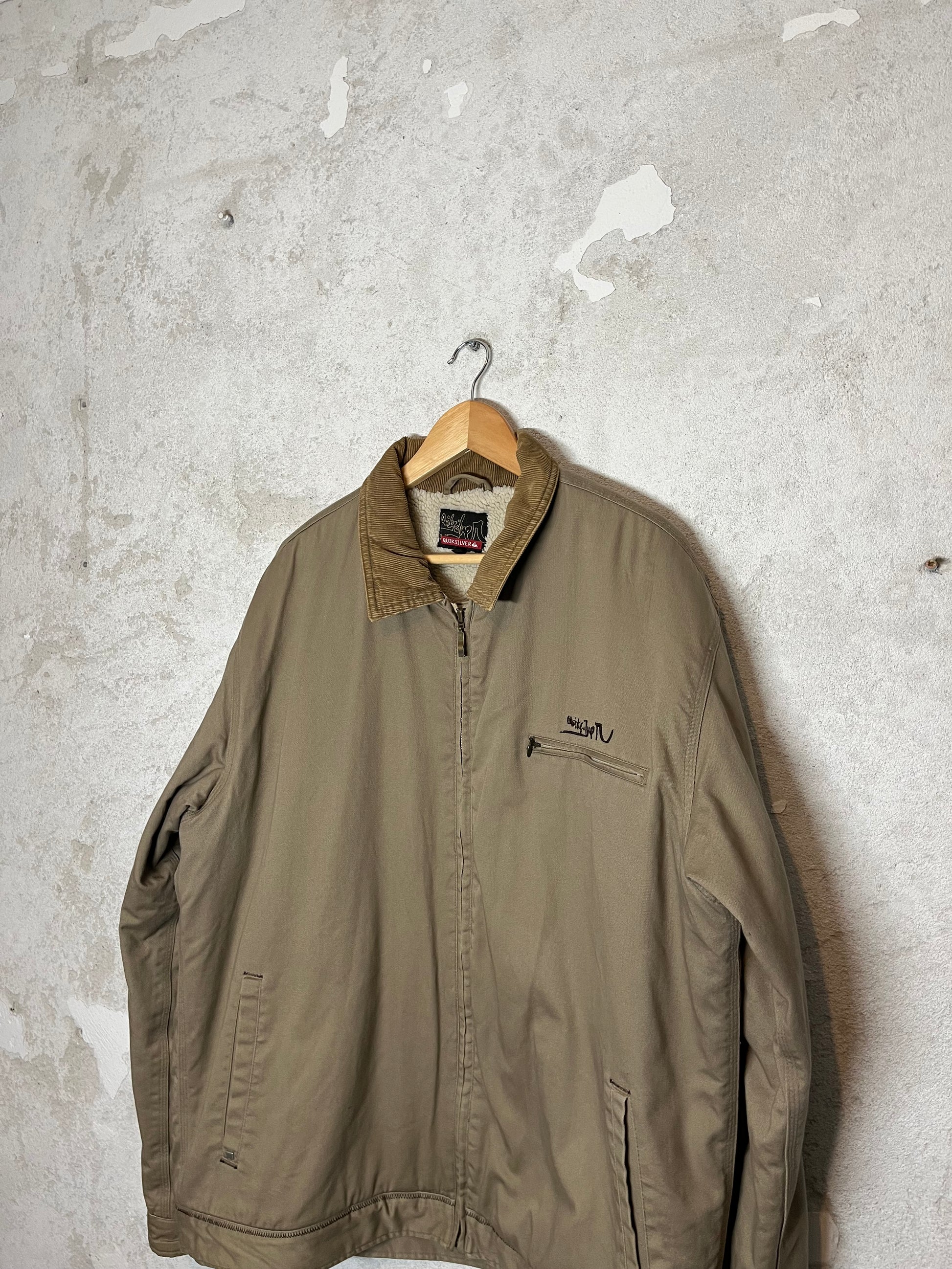 Quiksilver vintage retro surf skate sherpa sherling canvas jacket -