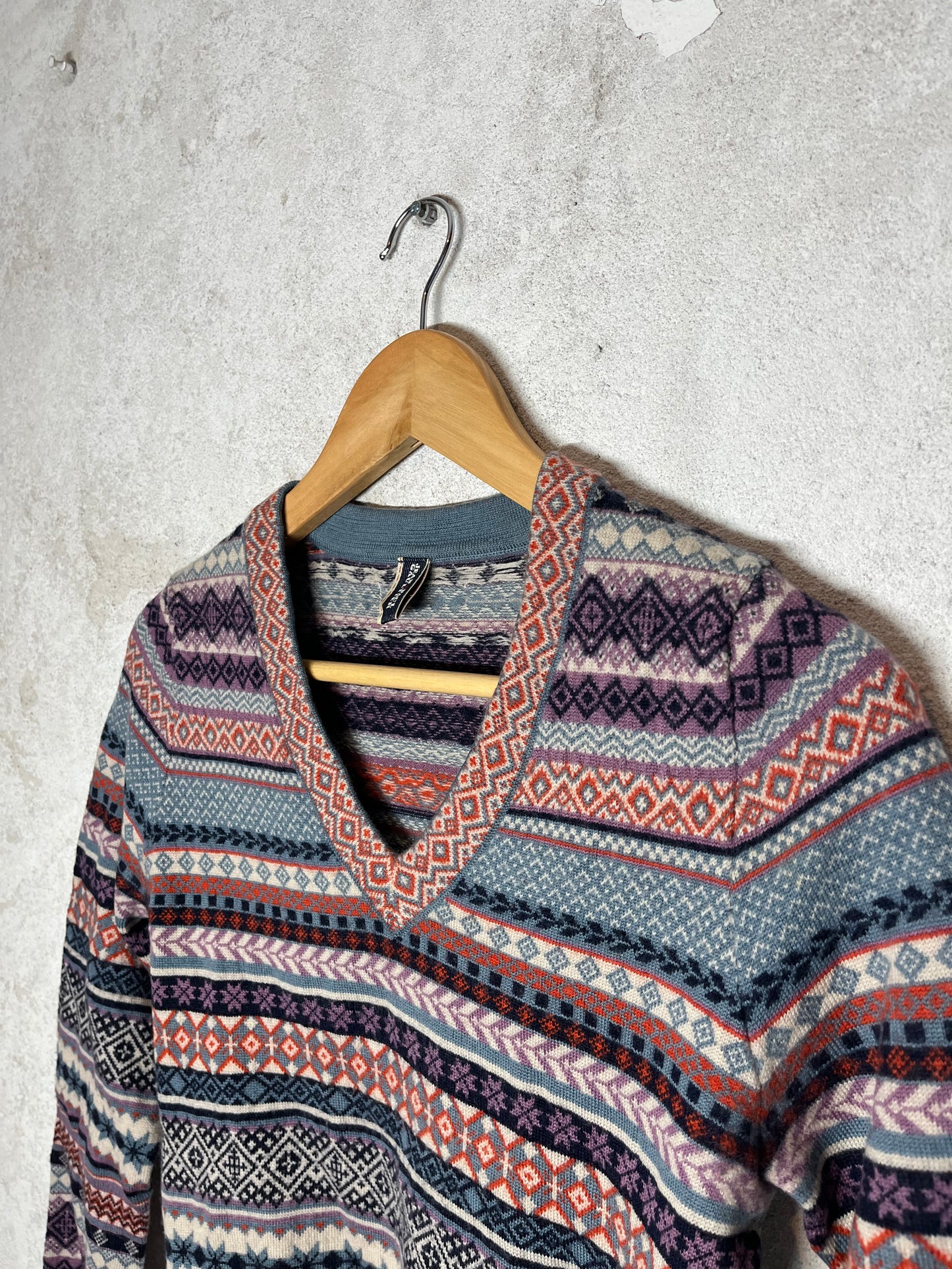 Jean Paul Gaultier wool aztec V neck knit sweater - S