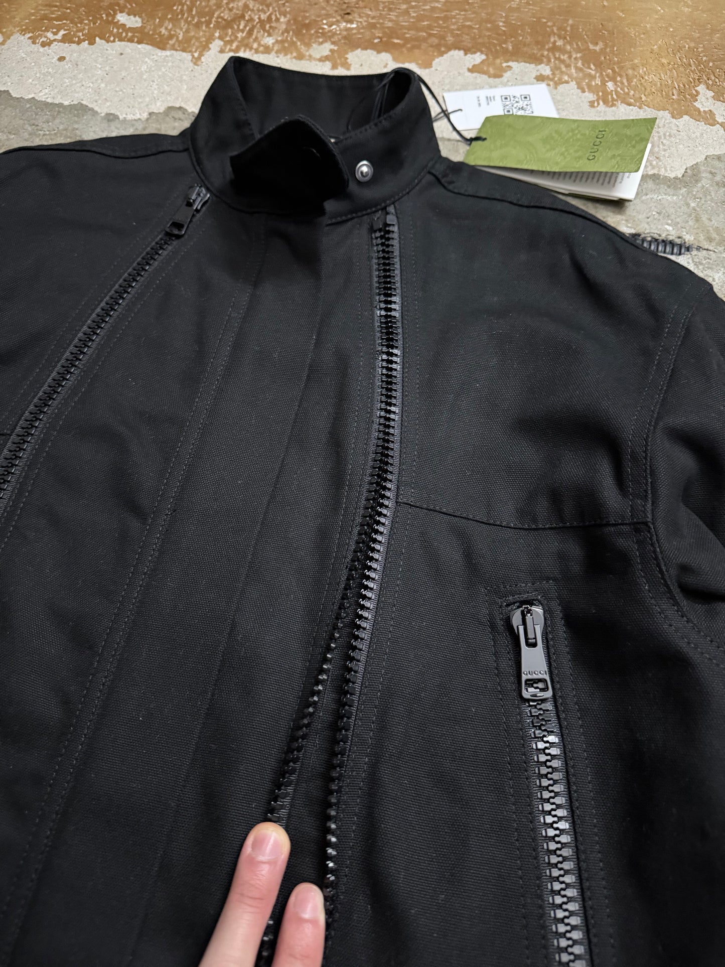 Gucci black asymmetrical zipper jacket - M