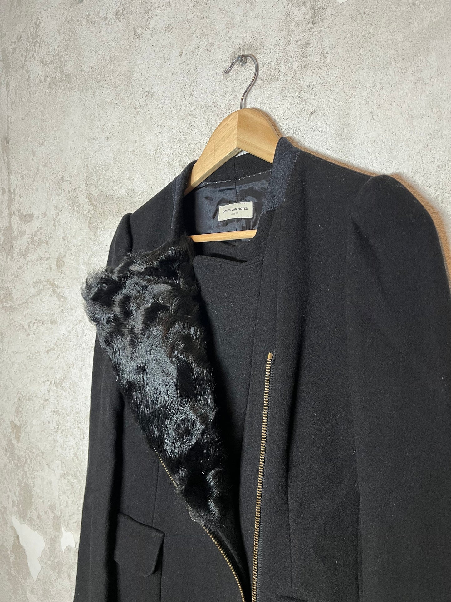 Dries van Noten fur wool trench coat jacket - S