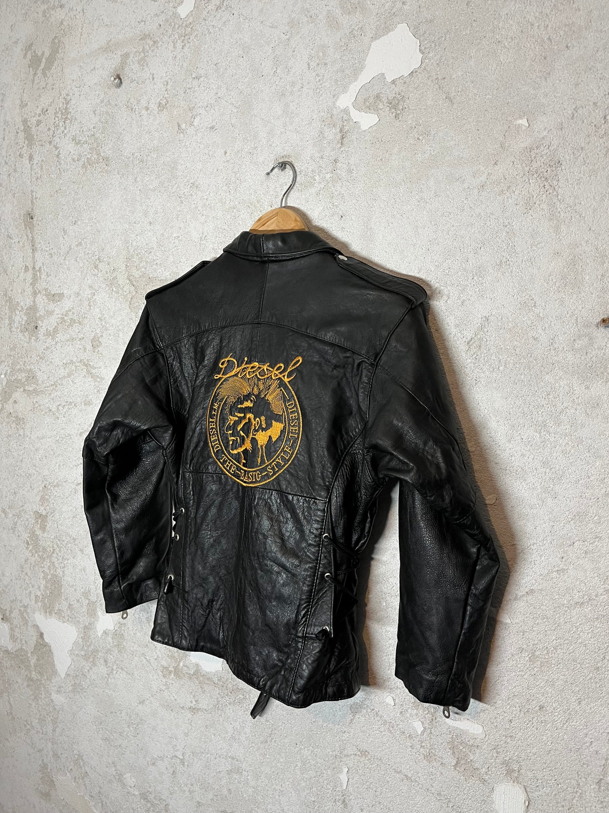 Diesel vintage 90s retro embroidered leather motor jacket