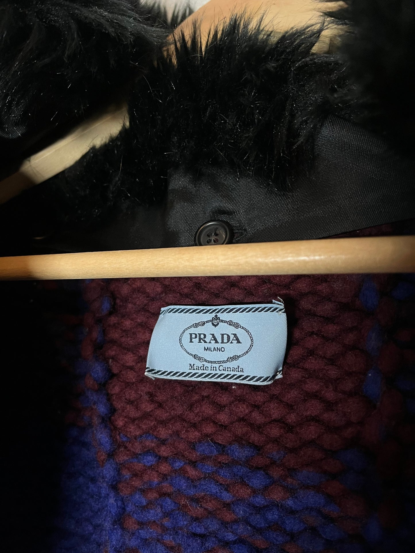 Prada heavy knit detachable fur jacket - M/L